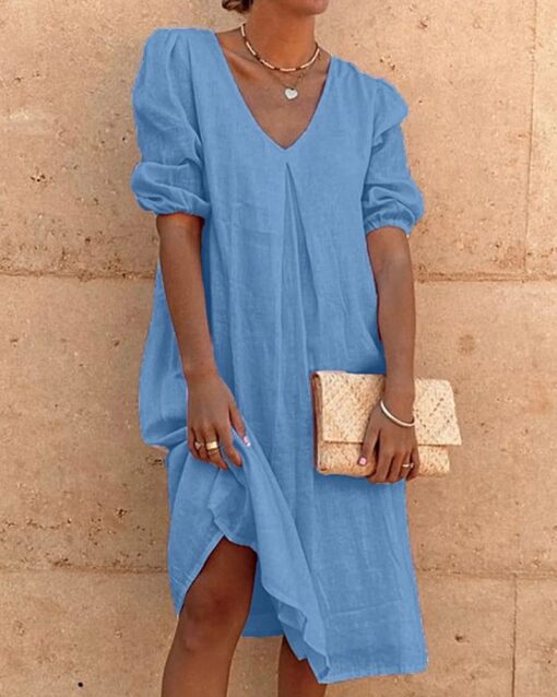 Loose Shirt Dress V-Neck Long Midi Dresses - Image 13