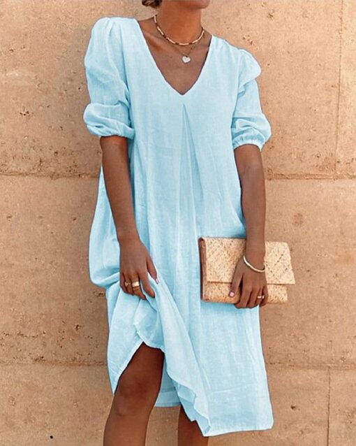 Loose Shirt Dress V-Neck Long Midi Dresses - Image 14