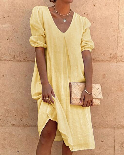 Loose Shirt Dress V-Neck Long Midi Dresses - Image 4