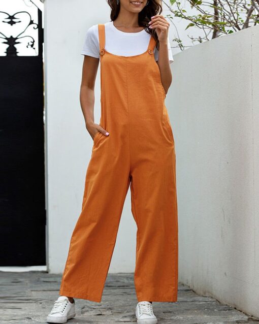 Loose Solid Color Jumpsuit Overalls with Overalls - Image 4