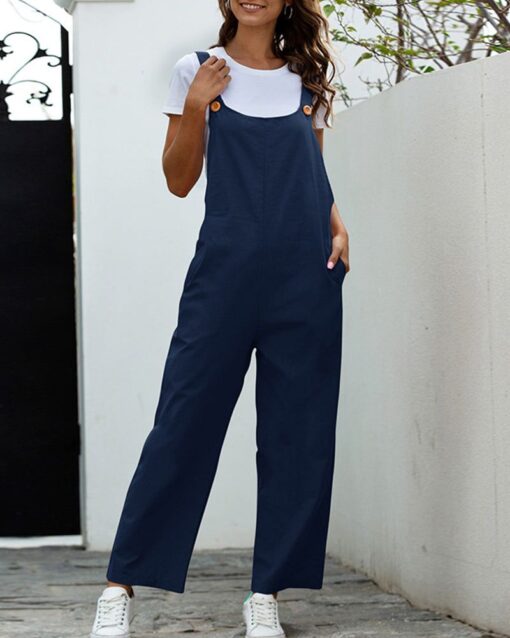 Loose Solid Color Jumpsuit Overalls with Overalls - Image 14