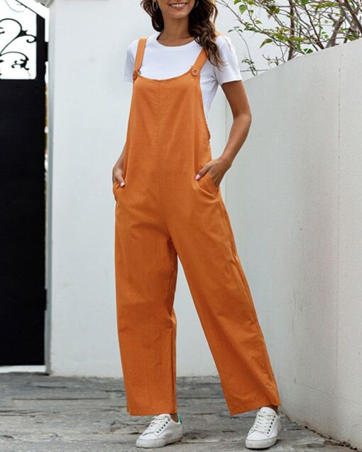 Loose Solid Color Jumpsuit Overalls with Overalls