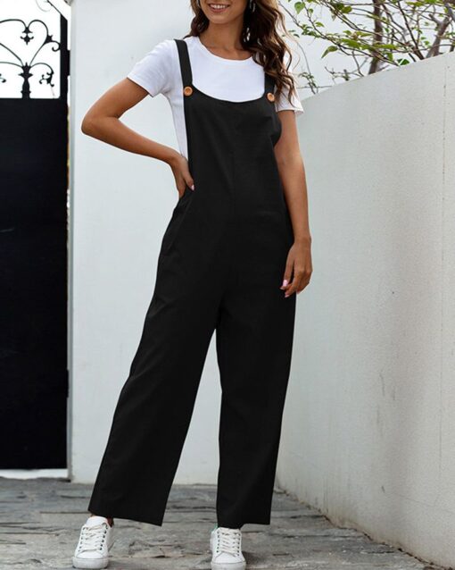 Loose Solid Color Jumpsuit Overalls with Overalls - Image 7