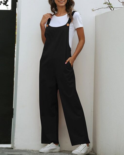 Loose Solid Color Jumpsuit Overalls with Overalls - Image 8