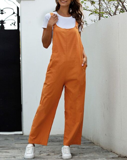 Loose Solid Color Jumpsuit Overalls with Overalls - Image 3