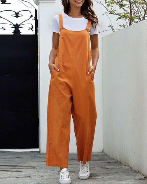 Loose Solid Color Jumpsuit Overalls with Overalls - Image 5