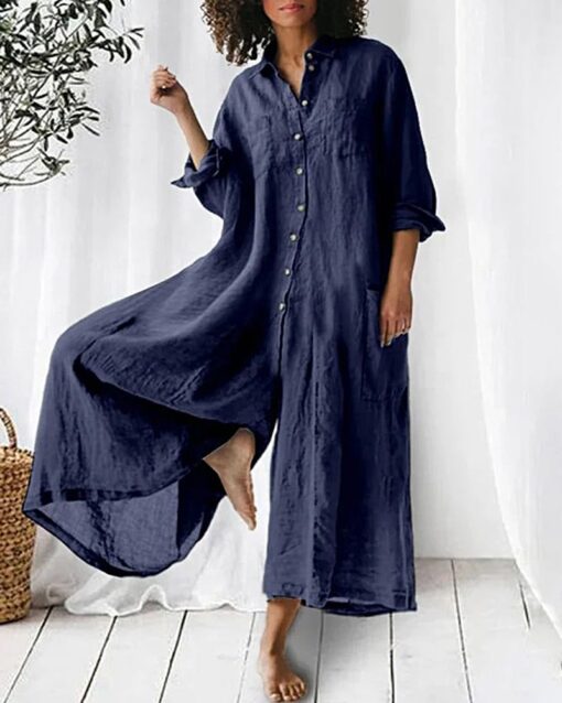 Loose Stand Collar Long Cropped Sleeve Jumpsuit - Image 3