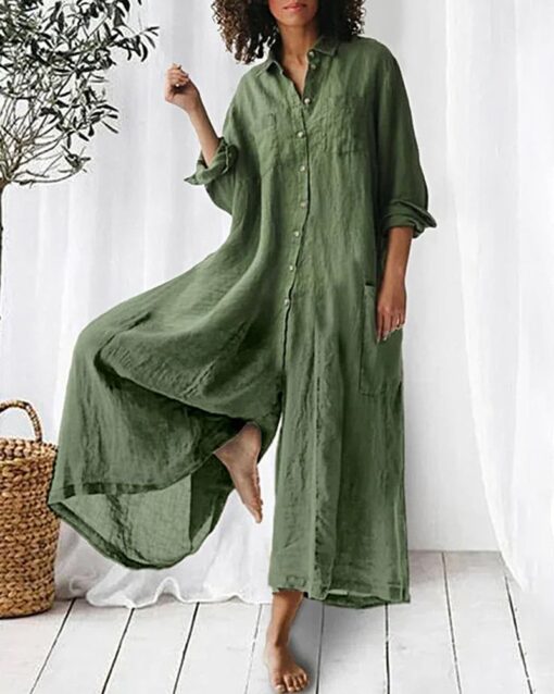 Loose Stand Collar Long Cropped Sleeve Jumpsuit - Image 5