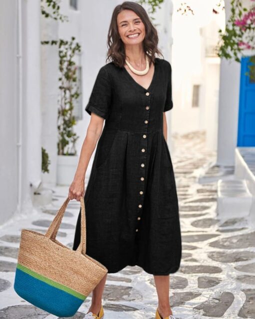 Mid Length Dress Summer Long Dresses with Pockets - Image 9