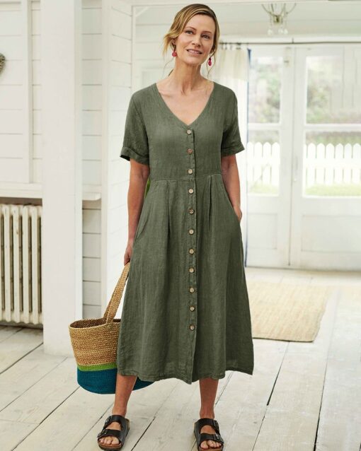 Mid Length Dress Summer Long Dresses with Pockets - Image 5