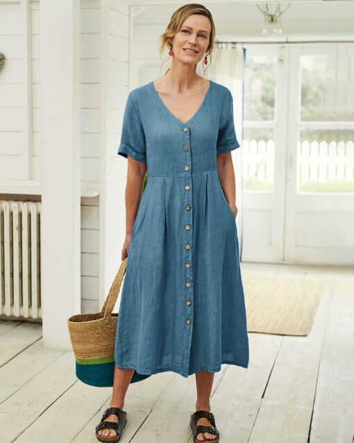 Mid Length Dress Summer Long Dresses with Pockets - Image 11