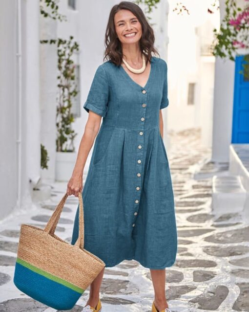 Mid Length Dress Summer Long Dresses with Pockets - Image 12