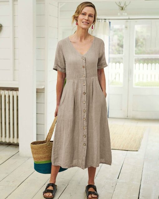 Mid Length Dress Summer Long Dresses with Pockets - Image 14