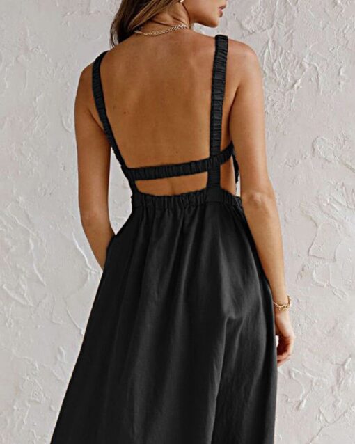 O Neck Backless Solid Color Split Maxi Party Dress Length Casual Dresses - Image 6