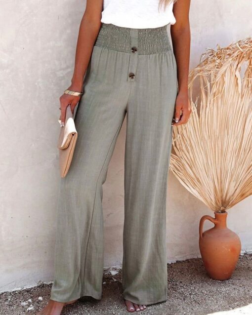 Palazzo Pants Smocked High Waist Flowy Summer Wide Leg Pants