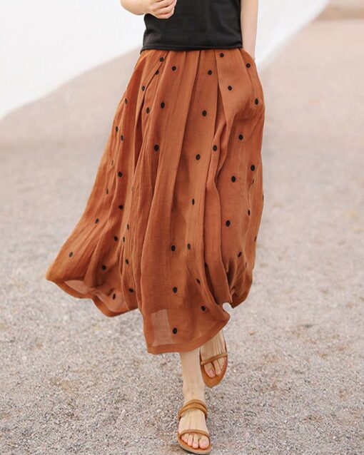 Polka Dot Print Skirt Women's Summer All-Match Midi-Calf Long Skirts - Image 4