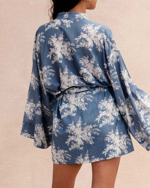 Printed Strappy Long-sleeved Cardigan Shirt Shorts Set Casual Pants Set - Image 2