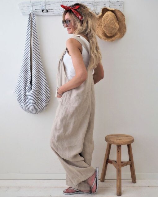 Retro Dungarees Summer Pants Jumpsuits Overalls Playsuit Bib Pants Linen Casual Loose Jumpsuit - Image 2