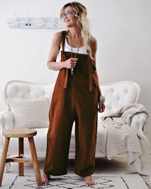 Retro Dungarees Summer Pants Jumpsuits Overalls Playsuit Bib Pants Linen Casual Loose Jumpsuit - Image 3