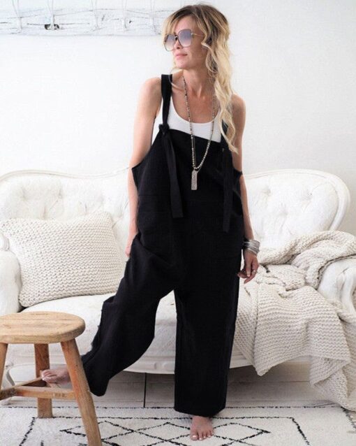 Retro Dungarees Summer Pants Jumpsuits Overalls Playsuit Bib Pants Linen Casual Loose Jumpsuit - Image 9