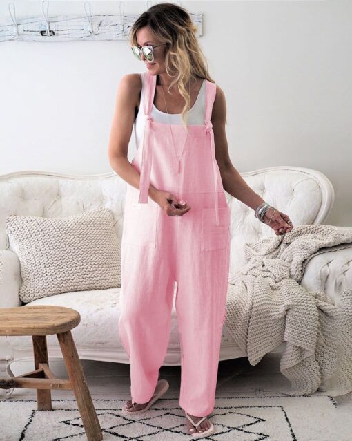 Retro Dungarees Summer Pants Jumpsuits Overalls Playsuit Bib Pants Linen Casual Loose Jumpsuit - Image 5