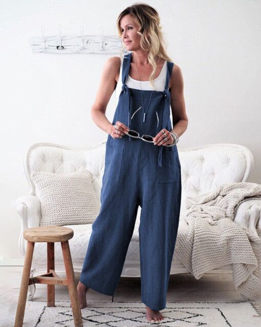 Retro Dungarees Summer Pants Jumpsuits Overalls Playsuit Bib Pants Linen Casual Loose Jumpsuit - Image 10