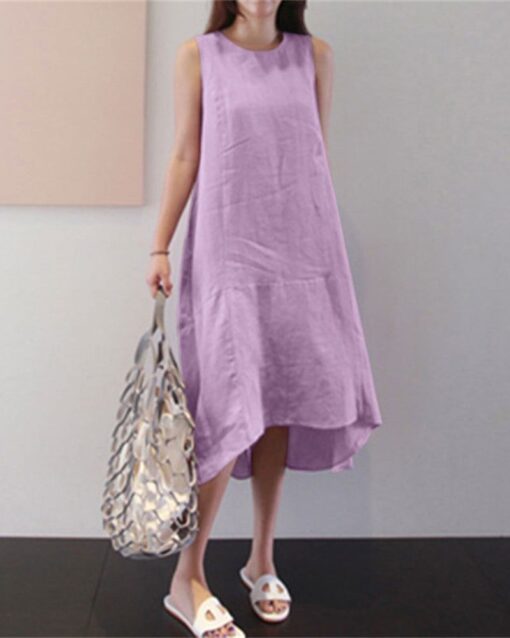 Round Neck Sleeveless Loose Solid Color Long Swing Dress - Image 8