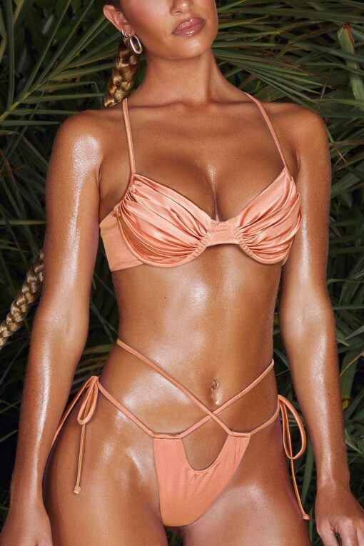 Ruched Cross Tied Strap Two Piece Bikini Set - Image 17