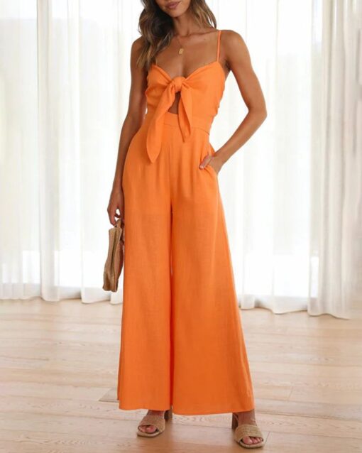 Ruffle Straps Crisscross Back Knot Front Slip Jumpsuit - Image 6