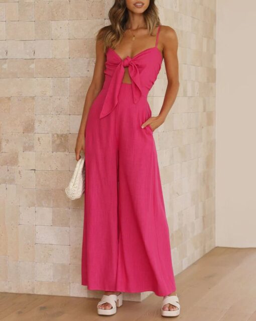 Ruffle Straps Crisscross Back Knot Front Slip Jumpsuit - Image 14