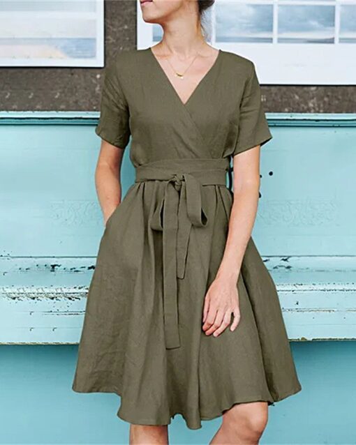 Short Sleeved With Belted Dress Holiday Dresses - Image 5