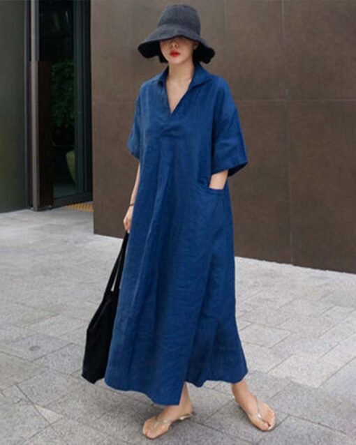 Short Sleeves Long Midi Dress Loose Robes Plus Size Boho Dress - Image 3