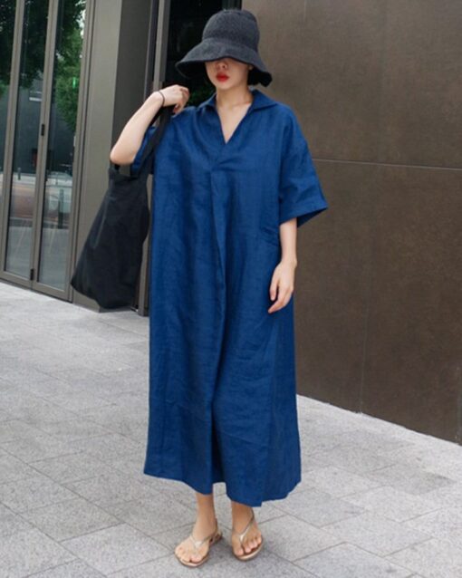 Short Sleeves Long Midi Dress Loose Robes Plus Size Boho Dress - Image 2