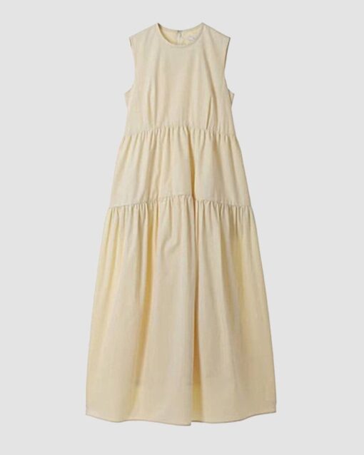 Sleeveless A-line Pleated Round Neck Mid-length Dresses - Image 4