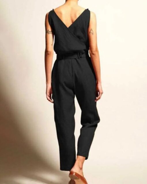 Sleeveless Backless Striped Jumpsuit Loose Trouser Suit Romper with Belt - Image 6