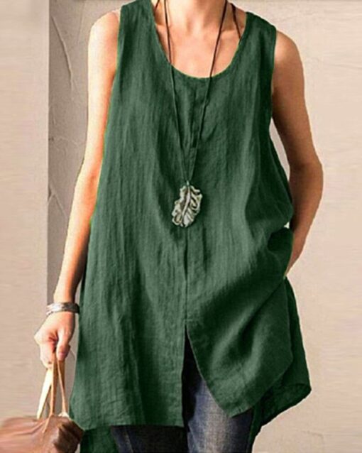 Sleeveless Tanks Tops Vintage Solid Loose Tunic Split Shirt - Image 6