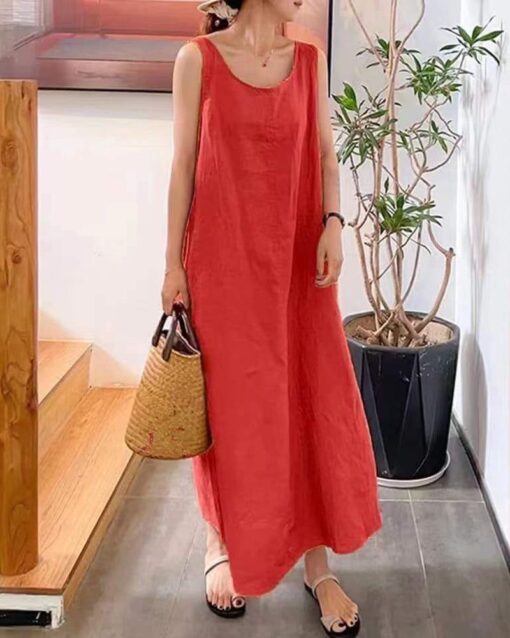 Sling Long Dress Loose Pocket Round Neck Sleeveless Dress - Image 8