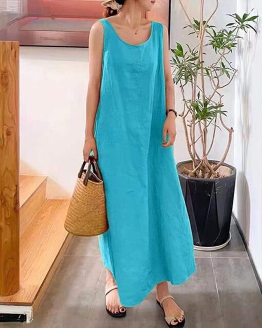 Sling Long Dress Loose Pocket Round Neck Sleeveless Dress - Image 10