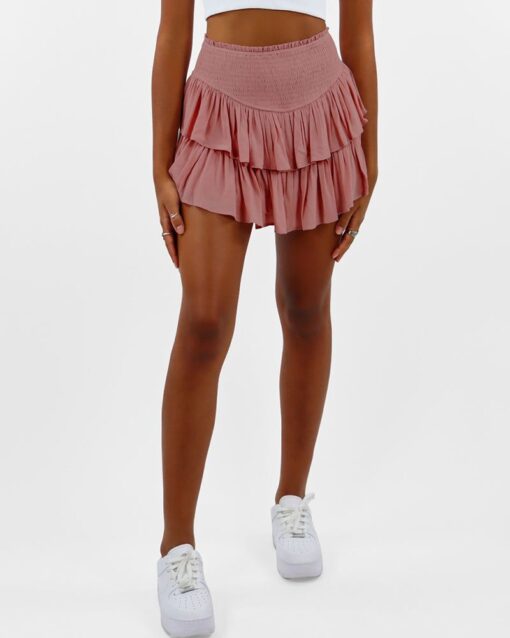 Smocked Ruffle Mini Skirts Summer High Waisted Tiered Short Skirt with Shorts - Image 21