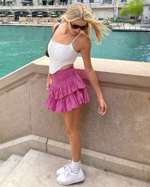 Smocked Ruffle Mini Skirts Summer High Waisted Tiered Short Skirt with Shorts - Image 17