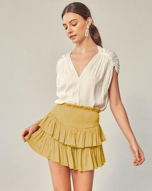 Smocked Ruffle Mini Skirts Summer High Waisted Tiered Short Skirt with Shorts - Image 25