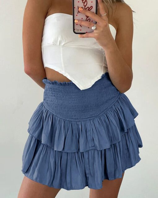 Smocked Ruffle Mini Skirts Summer High Waisted Tiered Short Skirt with Shorts - Image 35