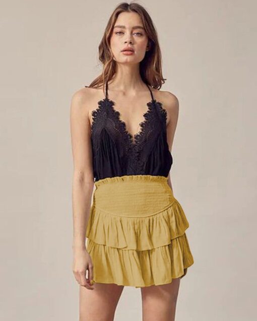 Smocked Ruffle Mini Skirts Summer High Waisted Tiered Short Skirt with Shorts - Image 26