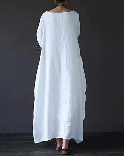 Soft Solid Color Splice Plus Size Linen & Cotton Big Swing Maxi Dress - Image 2