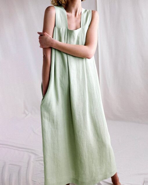 Solid Casual Loose Square Collar Sleeveless Backless Summer Long Midi Dress - Image 3