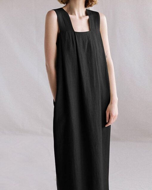 Solid Casual Loose Square Collar Sleeveless Backless Summer Long Midi Dress - Image 5