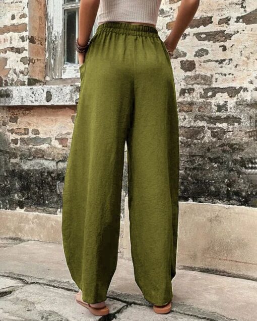 Solid Color Bottoms Elastic Waisted Pant Summer Baggy Trousers Straight Leg Pants - Image 11