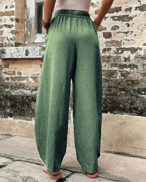 Solid Color Bottoms Elastic Waisted Pant Summer Baggy Trousers Straight Leg Pants - Image 8