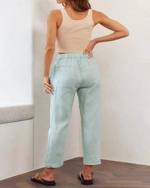 Solid Color Lace Up Pants Small Feet Cotton Linen Pants - Image 7