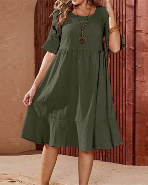 Solid Color Short Sleeve Tunic Dress Plus Size Babydoll Dress